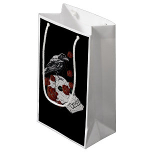 Rote Rosen, Schädel und Raven-Geschenktasche Kleine Geschenktüte