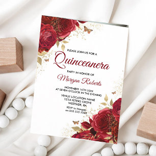 Rote Rosen Schmetterlinge Quinceanera 15. Geburtst Einladung