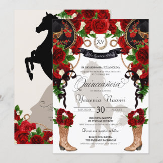 Rote Rosen Schwarzer Charro Western Elegante Quinc Einladung