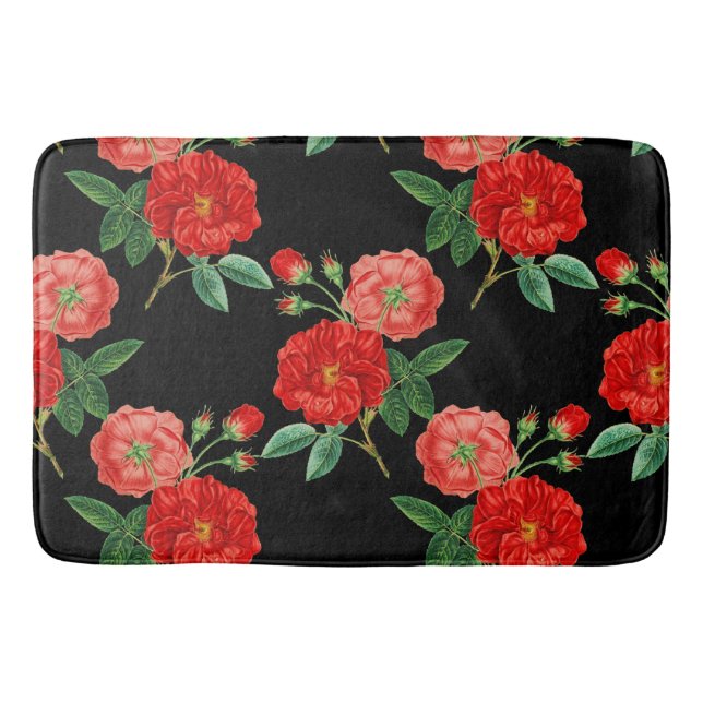 Rote Rosen, schwarzer Hintergrund, Badematte (Vorderseite)