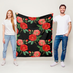 Rote Rosen, schwarzer Hintergrund, Fleecedecke