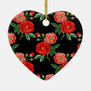 Rote Rosen, schwarzer Hintergrund, Keramik Ornament