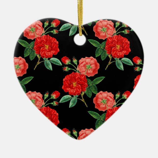 Rote Rosen, schwarzer Hintergrund, Keramik Ornament (Vorne)