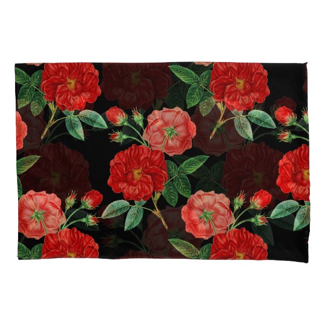 Rote Rosen, schwarzer Hintergrund, Kissenbezug (Vorderseite)