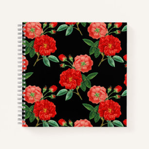 Rote Rosen, schwarzer Hintergrund, Notizbuch