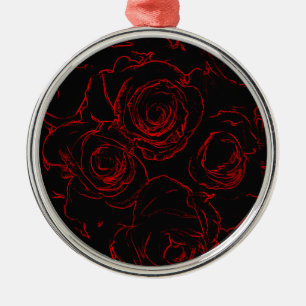 Rote Rosen Schwarzer Hintergrund Ornament Aus Metall