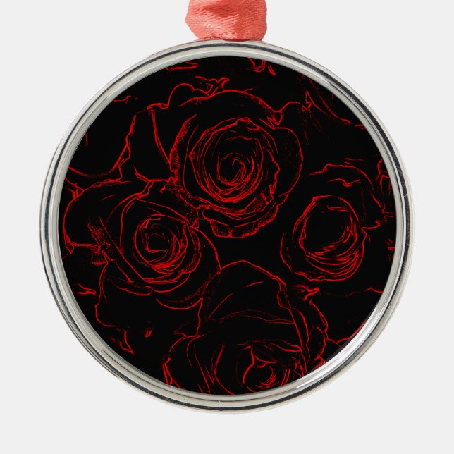 Rote Rosen Schwarzer Hintergrund Ornament Aus Metall (Vorne)