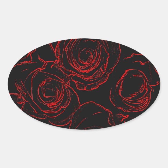 Rote Rosen Schwarzer Hintergrund Ovaler Aufkleber (Vorderseite)