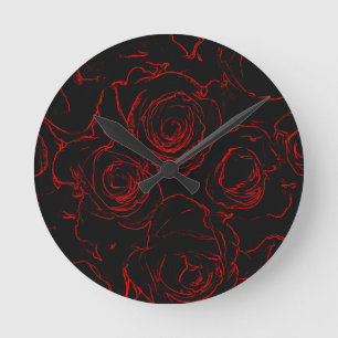 Rote Rosen Schwarzer Hintergrund Runde Wanduhr