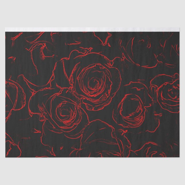 Rote Rosen schwarzer Hintergrund Seidenpapier (Vorderseite)