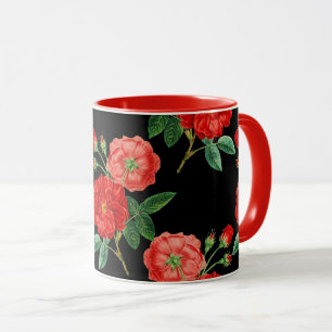Rote Rosen, schwarzer Hintergrund, Tasse