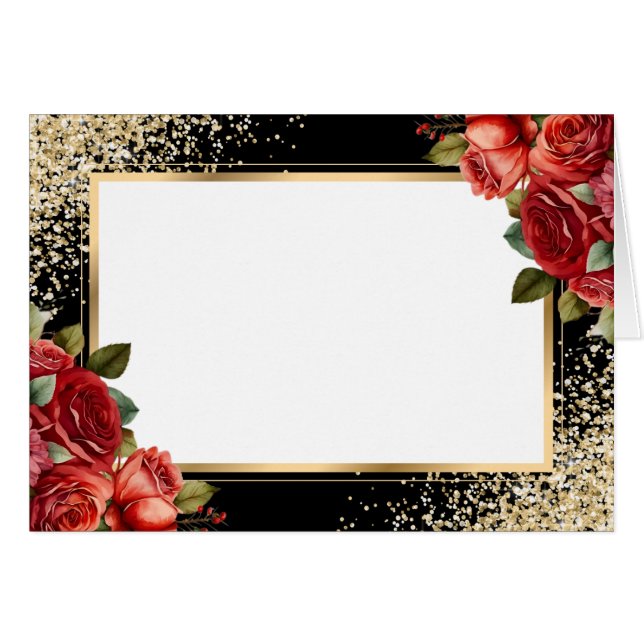 Rote Rosen Schwarzes Gold Konfetti Blumen (Vorderseite (Horizontal))