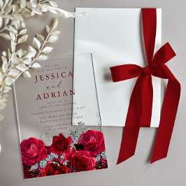 Rote Rosen & Silber Elegante Hochzeit Acryleinladungen