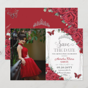 Rote Rosen Silver Butterflies Quinceanera Sweet 16 Save The Date