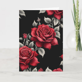Rote Rosen Silver Foliage auf dem Black Goth Valen Feiertagskarte