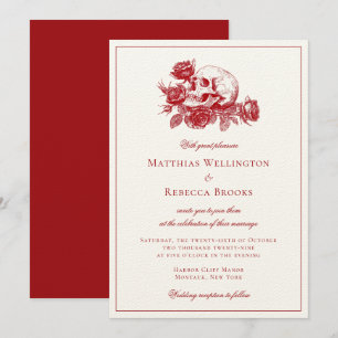 Rote Rosen Skull Moderne gotische Hochzeit Einladung