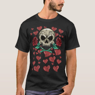 Rote Rosen Skull Valentines Rotes Herz Skelett T-Shirt