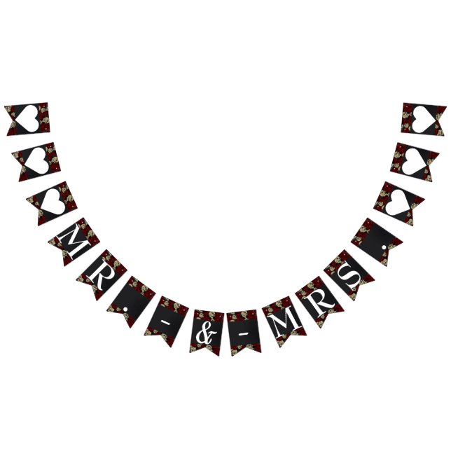 Rote Rosen Skulls Black Floral Gothic Mr & Mrs. Wimpelkette (Alle)