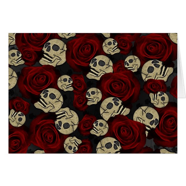 Rote Rosen & Skulls Black Floral Gothic Vielen Dan (Vorderseite (Horizontal))