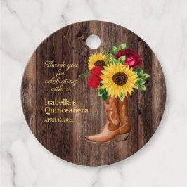 Rote Rosen Sonnenblumen Cowgirl Boots Quinceanera Geschenkanhänger