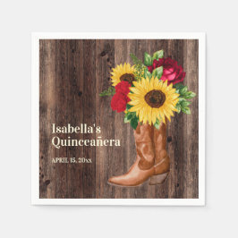 Rote Rosen Sonnenblumen Cowgirl Boots Quinceanera Serviette