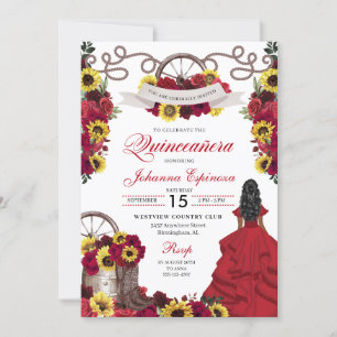 Rote Rosen Sonnenblumen Cowgirl Western Quinceaner Einladung