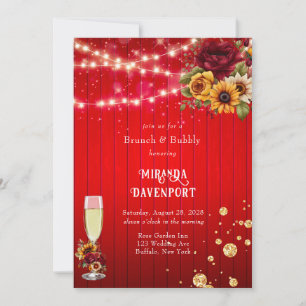 Rote Rosen Sonnenblumen Glitzer Brunch & Bubbly Einladung