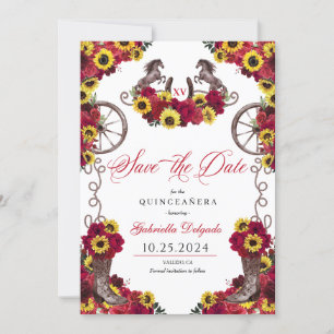 Rote Rosen Sonnenblumen Save the Date Quinceañera Einladung