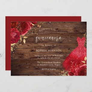 Rote Rosen Sparkleider Rustikales Quinceanera Part Einladung
