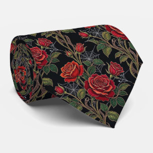 Rote Rosen & Spinnennetze Gothic Art Nouveau Krawatte