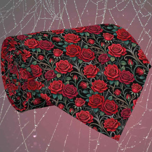 Rote Rosen & Spinnennetze Gothic Art Nouveau Krawatte