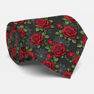 Rote Rosen & Spinnennetze Gothic-Schlips Krawatte