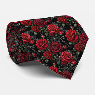Rote Rosen & Spinnennetze Luxus-Gothic-Halstuch Krawatte