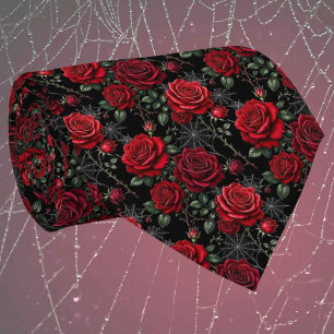 Rote Rosen & Spinnennetze Luxus-Gothic-Halstuch Krawatte
