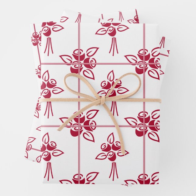 Rote Rosen Square Motif Wrapping Paper Sheet Set Geschenkpapier Set (Beispiel)