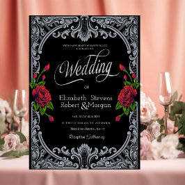 Rote Rosen, Streifen, gotische Hochzeit Einladung