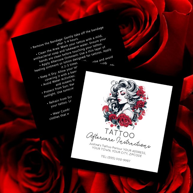 Rote Rosen Tattoo Aftercare Instructions Stilvoll Quadratische Visitenkarte (Von Creator hochgeladen)