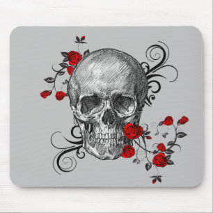 Rote Rosen Totenkopf Mousepad