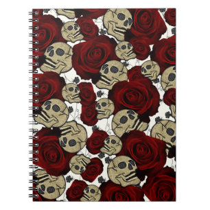 Rote Rosen & Totenköpfe Schwarze Blumen Gothic Wei Notizblock
