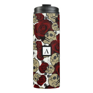 Rote Rosen & Totenköpfe Schwarze Blumen Gothic Wei Thermosbecher