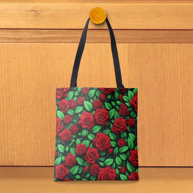 Rote Rosen-Tragetasche (Tote bag with red roses)