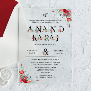 Rote Rosen Typografie Anand Karaj Sikhische Hochze Acryleinladungen