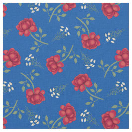 Rote Rosen über Mittelblauer Calico Stoff