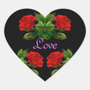 Rote Rosen über Schwarz-Velvet-Abstract-Design Herz-Aufkleber