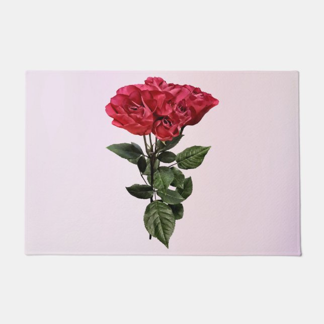 Rote Rosen und Blätter Fußmatte (Vorderseite)