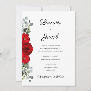 Rote Rosen und Eukalyptus Hochzeitseinladung Einladung