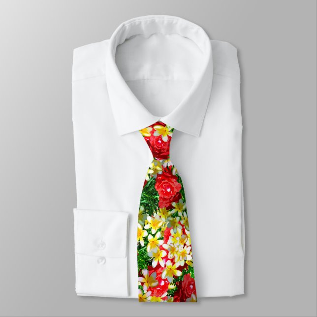 Rote Rosen und Frangipanis, Neck Tie Krawatte (Gebunden)