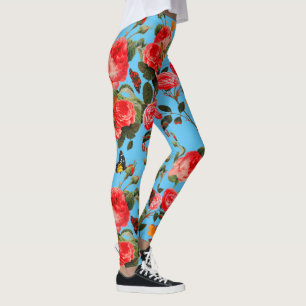 ROTE ROSEN UND GELBE SCHALTFLÄCHEN Blauer Blauer B Leggings