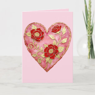 Rote Rosen und goldene Jubiläums-Valentinstag Karte
