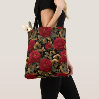 Rote Rosen und goldene Schlangen Muster